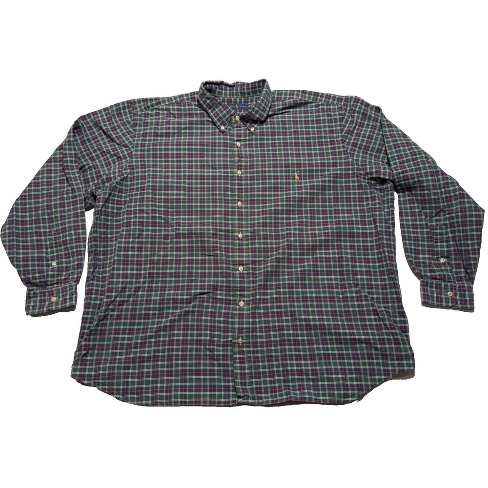 POLO Ralph Lauren Big Men 3XB Blue Green Plaid‎ Long Sleeve Button Shirt
